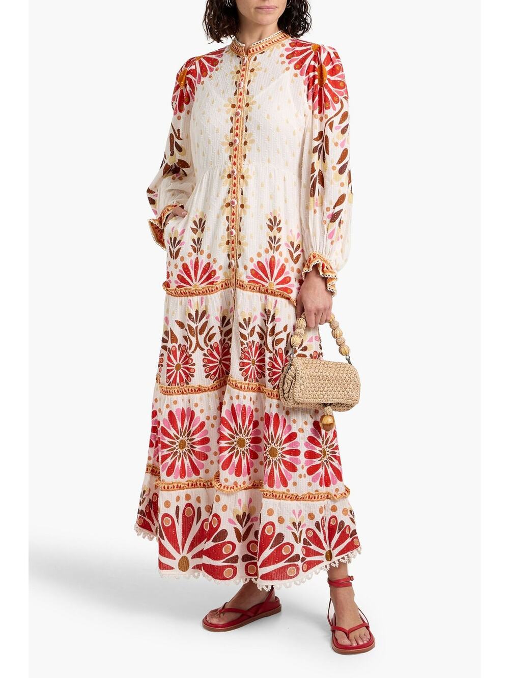 NEW NWT FARM RIO Ainika Flowers Off-White MAxi Dress Size XS